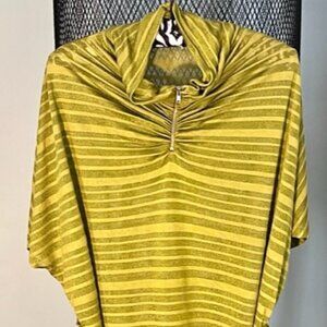 Komarov Women' s Knit Asymmetrical Olive Striped Top Turtleneck with zipper SZ S